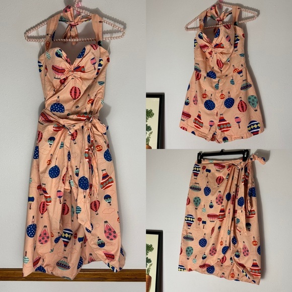 Hearts and Found pink/peach Hot air Ballon romper and wrap skirt size S - Picture 1 of 16